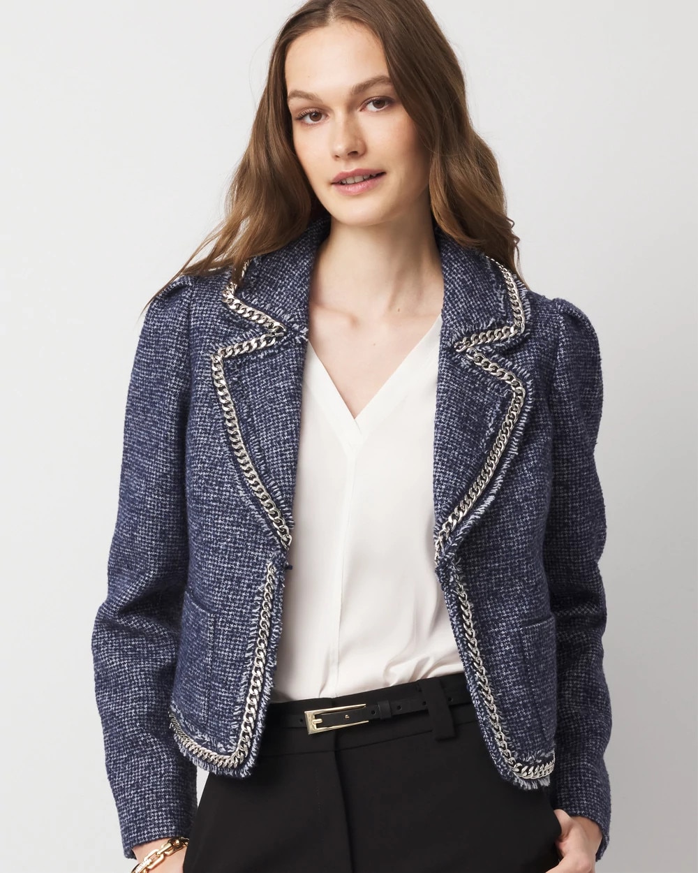 Chain Trim Tweed Jacket | White House Black Market
